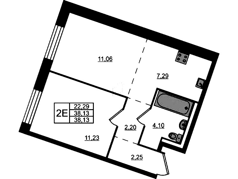 1-комнатная квартира 38.13 м², 1/9 эт., ЖК «Квартал Лаголово»